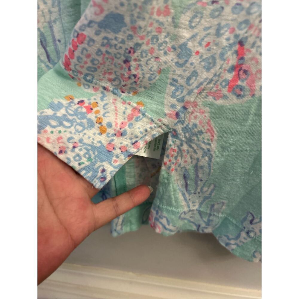 Lilly Pulitzer Mikela 100% Linen T-shirt sz XL breathable beach vacation stretch - Picture 7 of 8